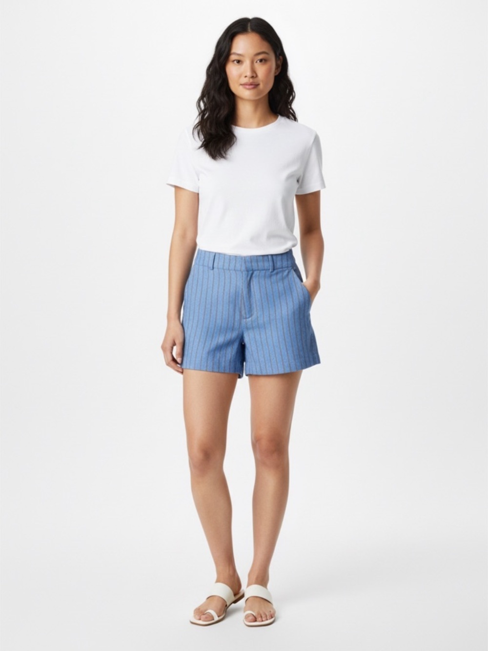 NEW Madewell Pintucked Stripe Print Linen Shorts High Rise Blue Sz 2